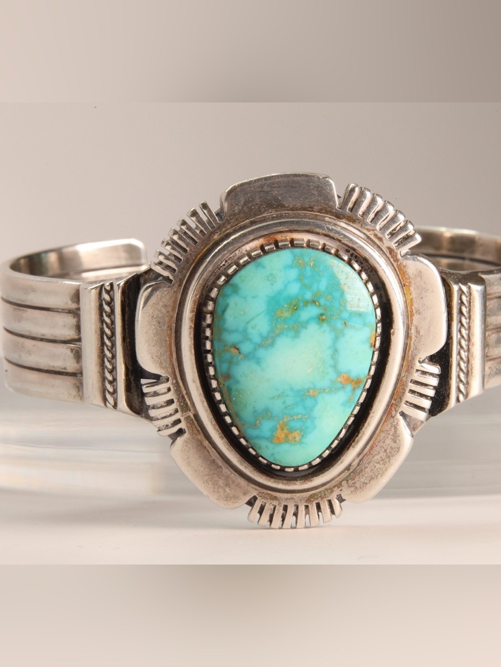 Delbert Vandever Signed Navajo Sterling Silver Turquoise Cuff Bracelet Heavy