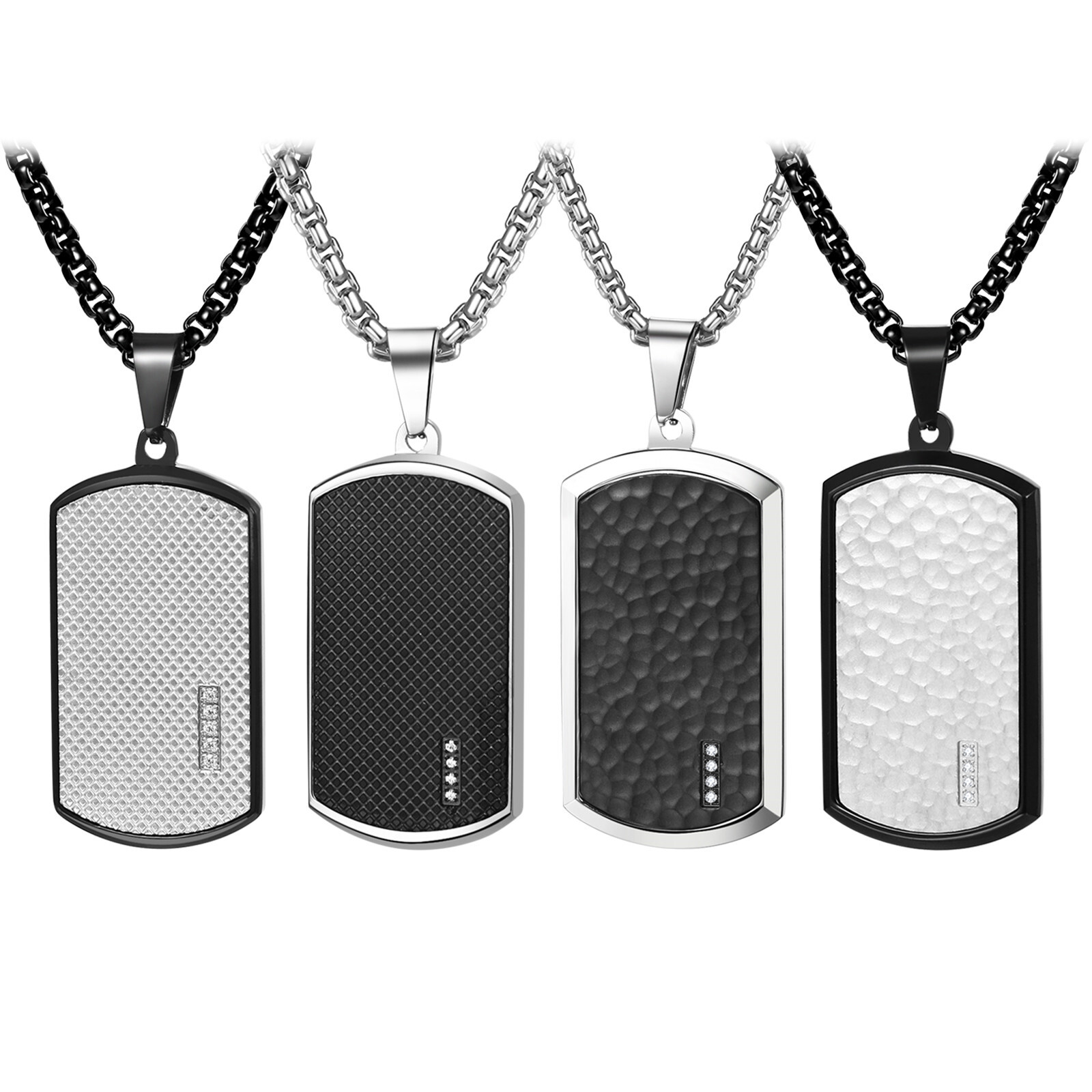 Men’s Army Stainless Steel Cubic Zirconia Dog Tag Pendant Personalized Necklace