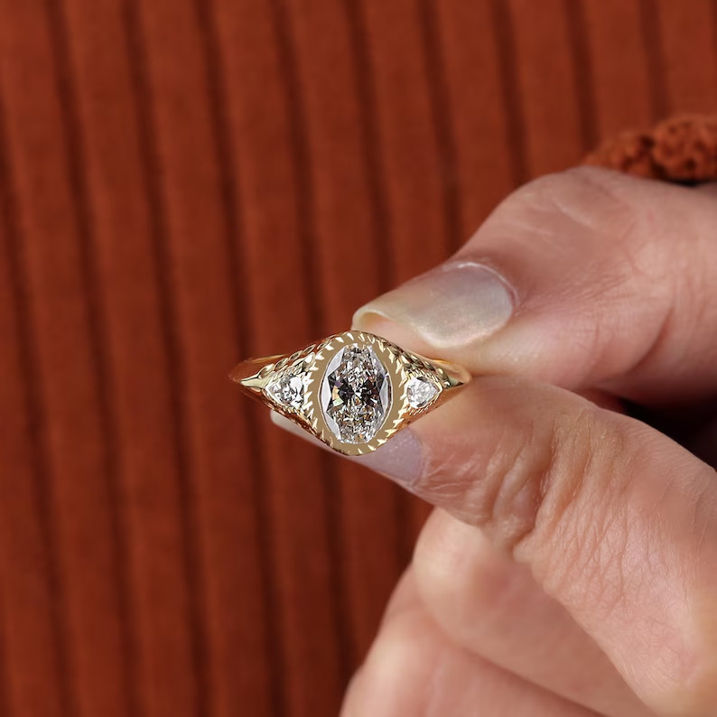 2.40 Ct Oval Real Moissanite Bezel Engagement Ring 14K Yellow Gold Plated