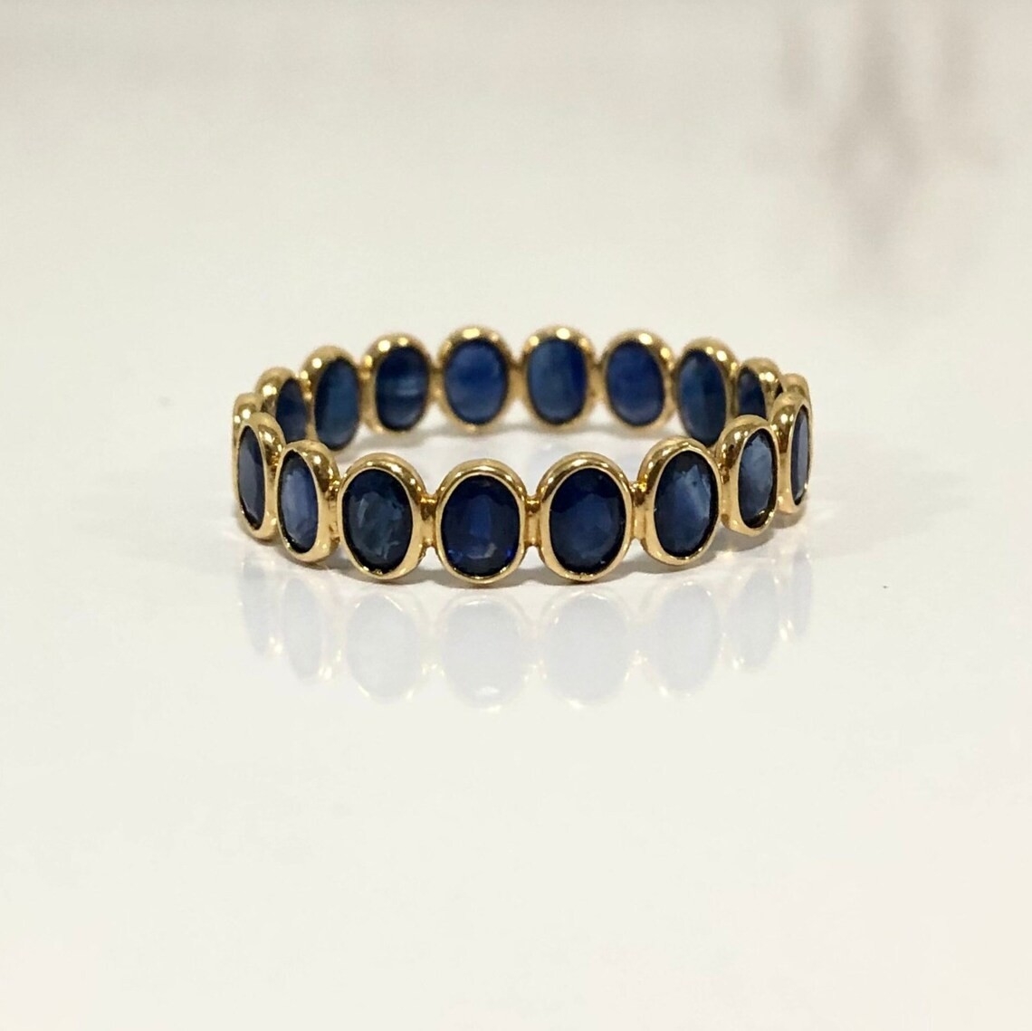2Ct Lab Created Blue Sapphire Eternity Wedding Band Ring 14K Yellow Gold Plated