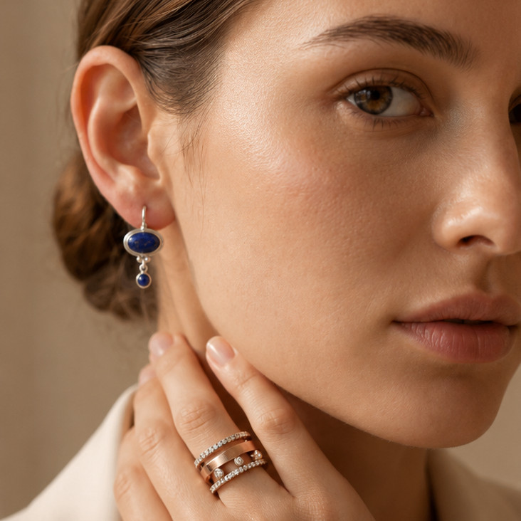 925 Sterling Silver Handmade Silver Earrings Natural Lapis Lazuli Stone Earrings