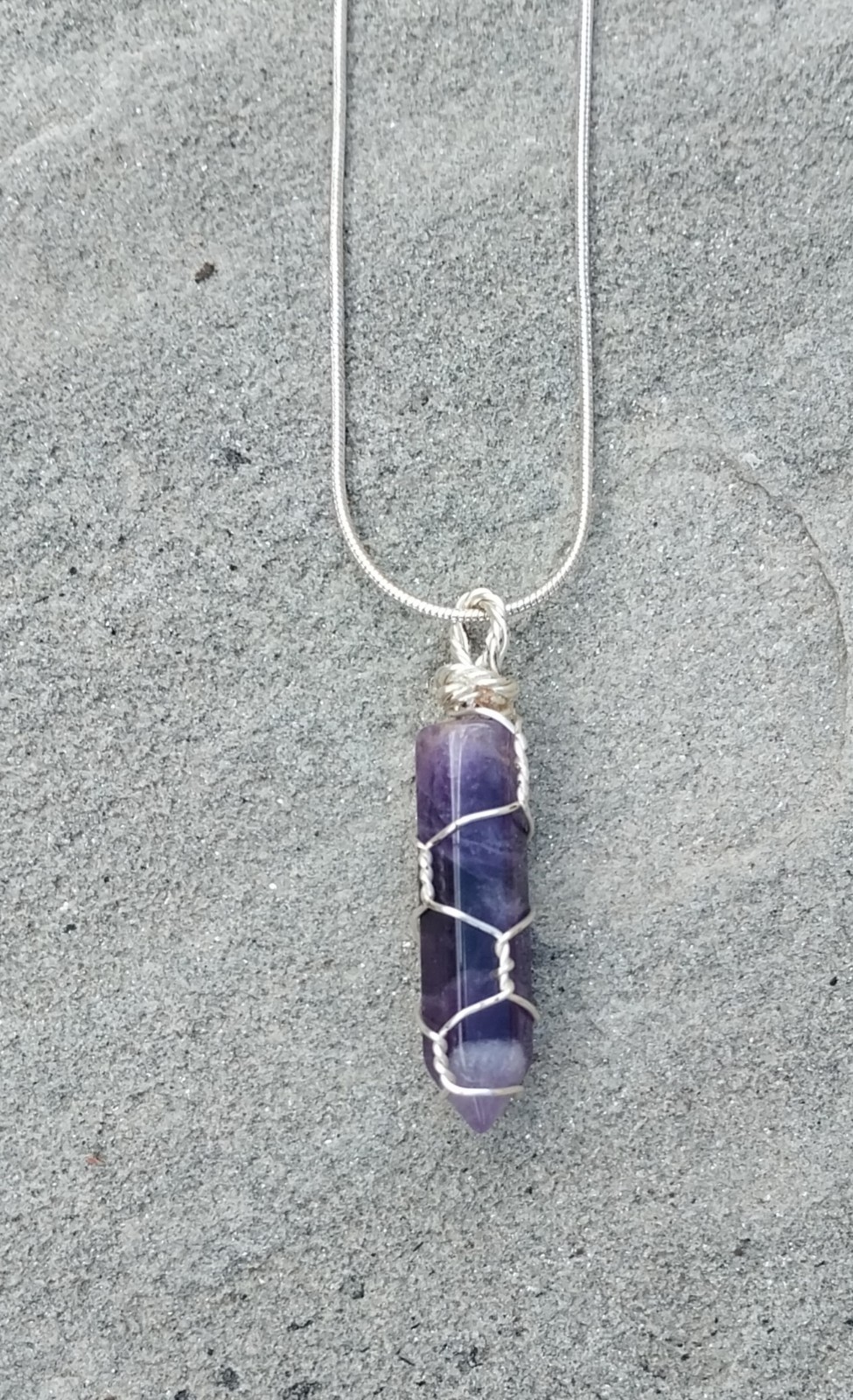 Hand Wrapped Purple Amethyst Necklace With 24″ Chain