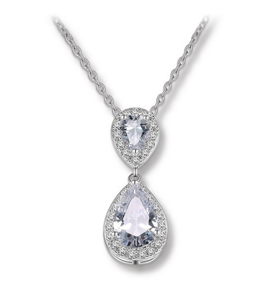 Bridal Wedding Rhodium plated Silver Cubiz Zirconia Pendant Necklace 18+2″ K56