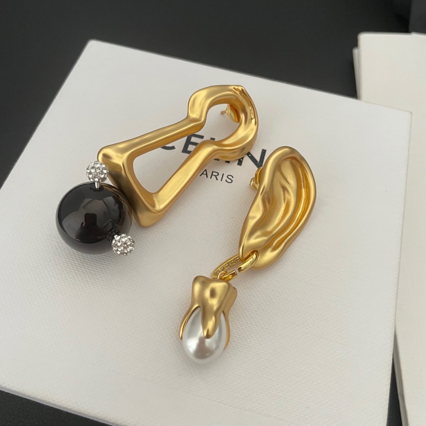 Schiaparelli Asymmetrical Ear Lock Tooth Black Onyx Drop Earrings