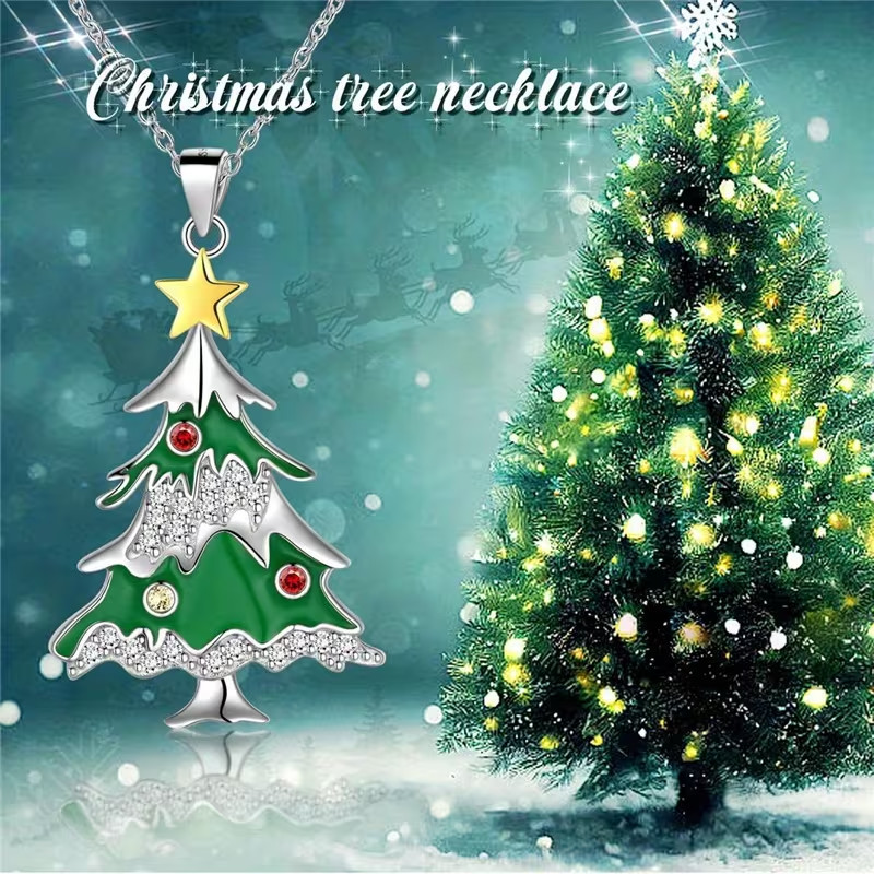 Christmas Tree and star Pendant Necklace with gift box