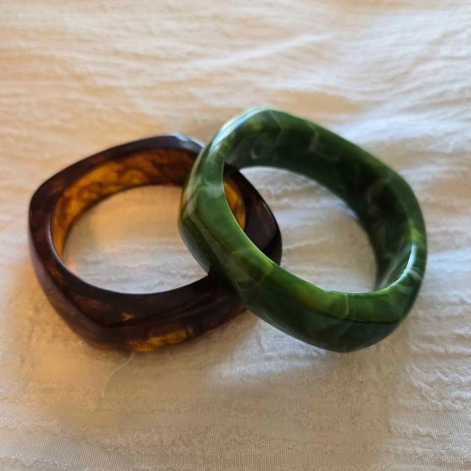 Chunky Square Bangles Acrylic Resin Marbled Geometric [T66]