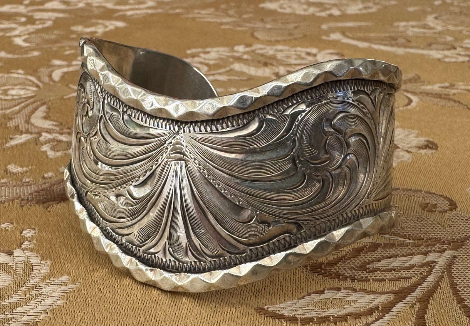 Vintage Premium Western Hand Engraved Sterling Silver Signed Moses Cuff Bracelet