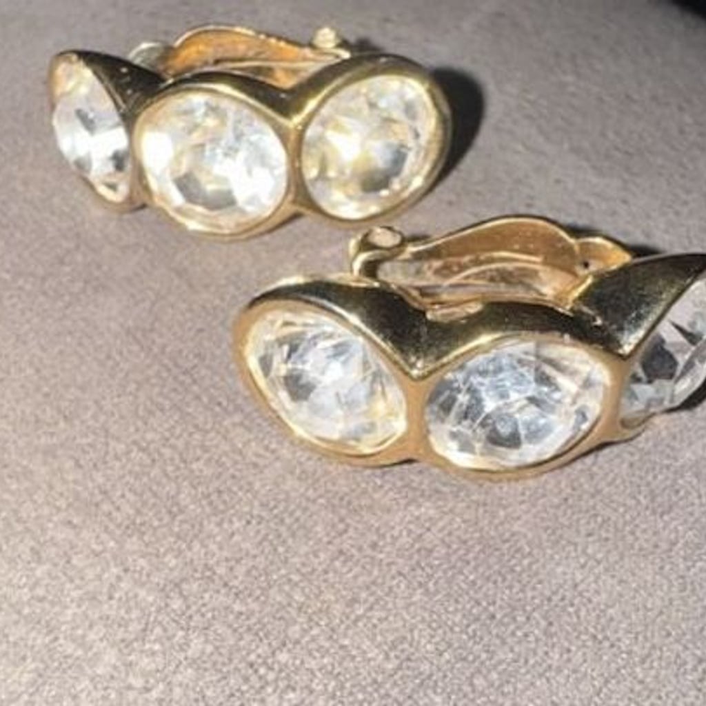 Vintage Swarovski S.A.L. Gold Tone Triple Crystal Clip-On Earrings