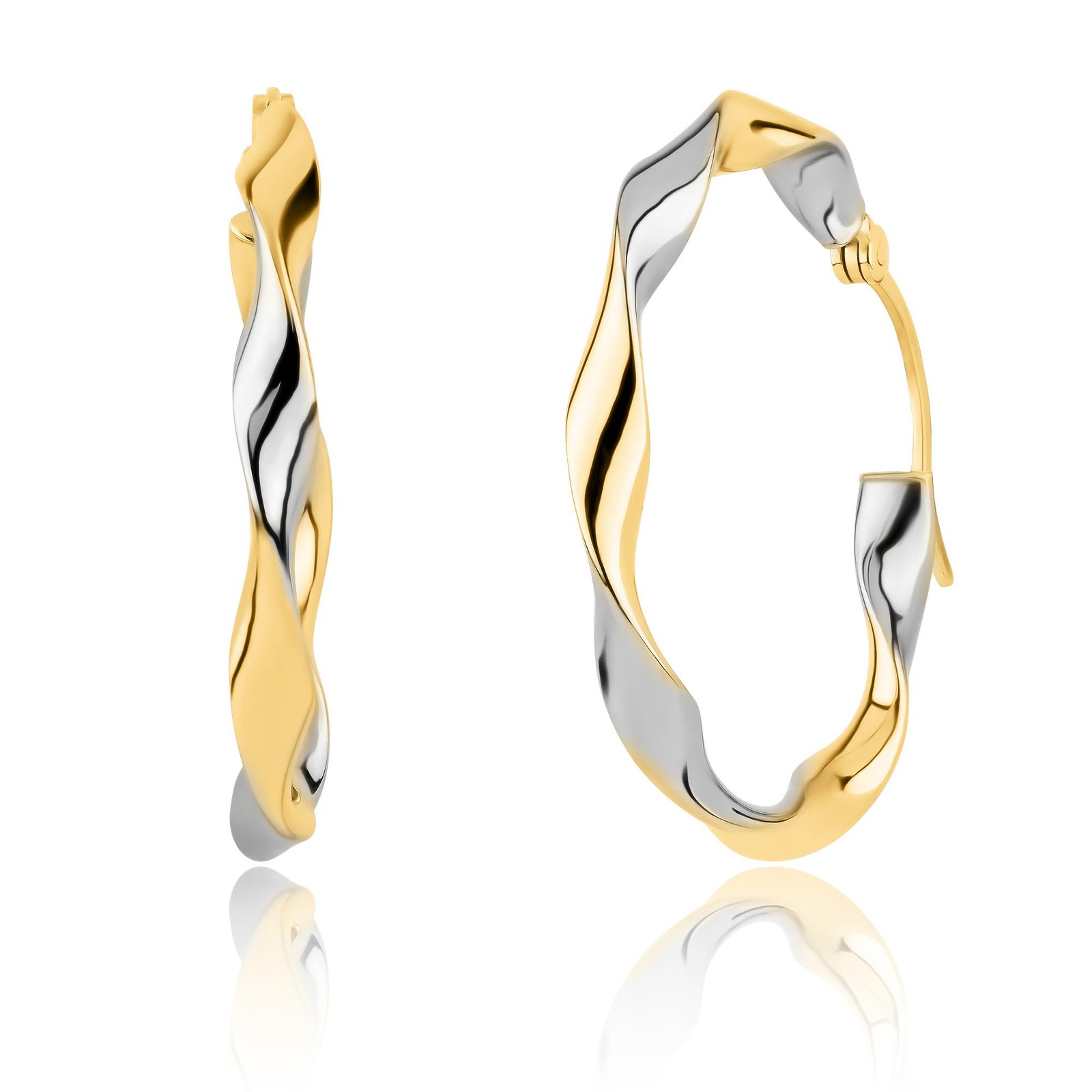 Solid 10K Yellow White Gold Two Tone 20mm Twisted Hoop Earrings Women