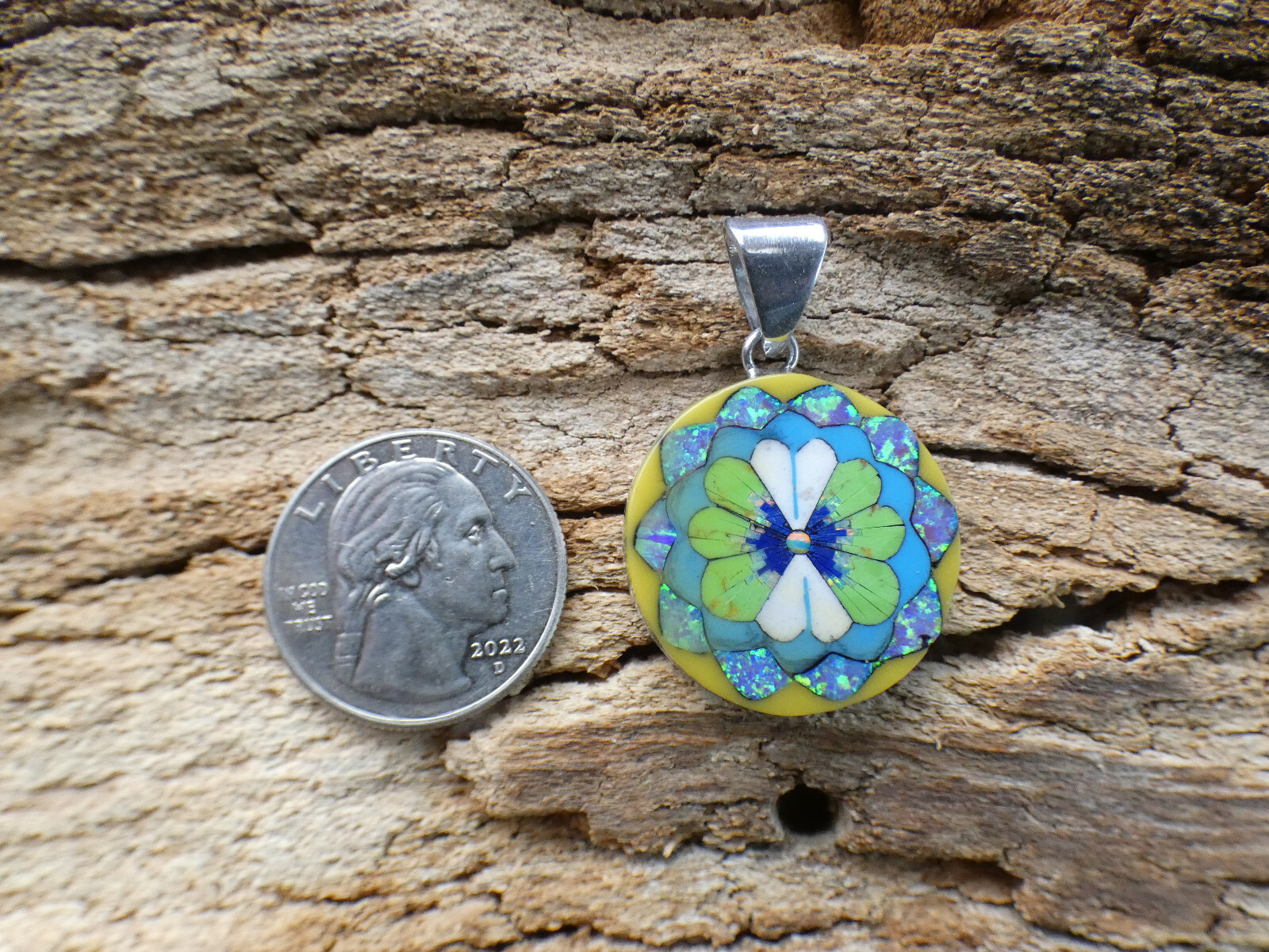 Gorgeous Pansy Flower Gemstone Opal Aluminum Sterling Silver Alloy Pendant AK83