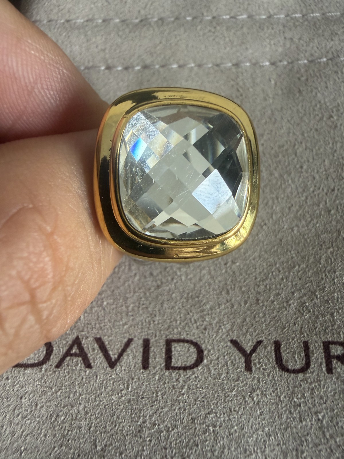 David Yurman Albion Ring Sterling Silver with 18K Gold White Diamond 15mm Size 7