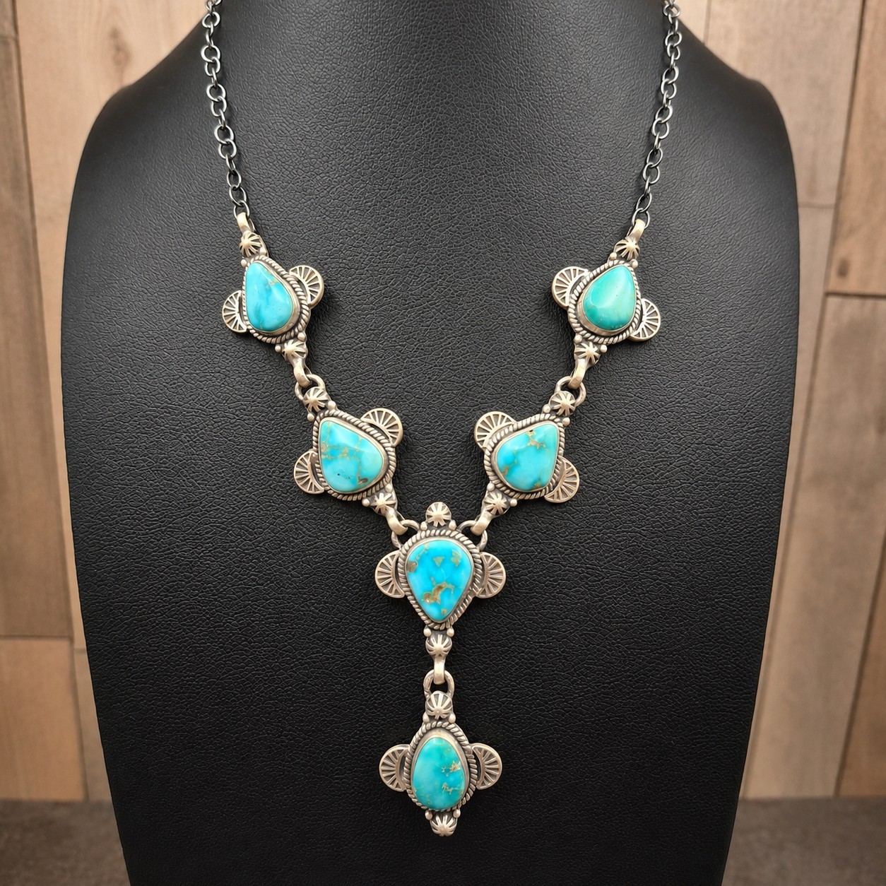 Lone Mountain Turquoise Sterling Silver Y-Drop Lariat Necklace Boho Southwestern