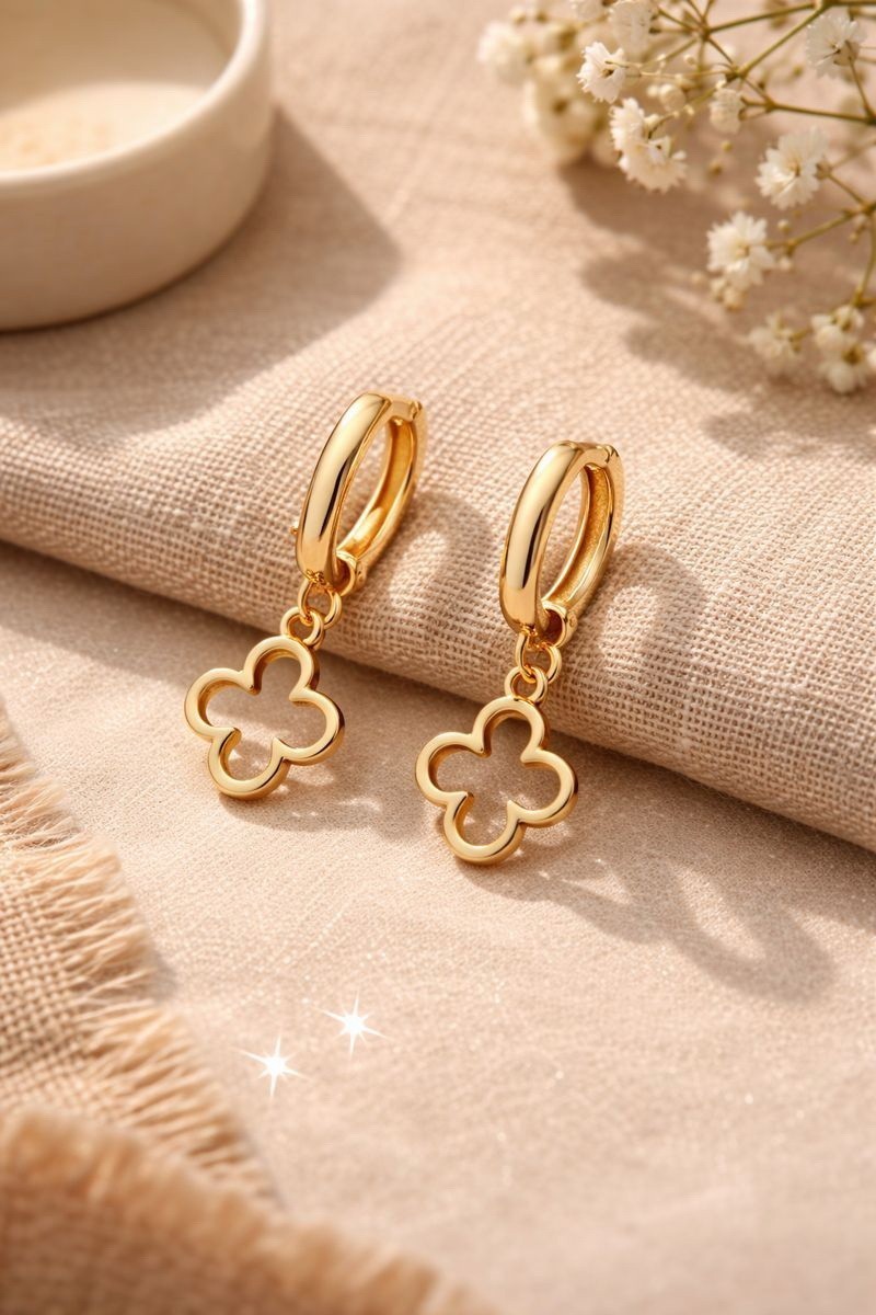 925 Sterling Silver Clover Charm Hoop Earrings | Flower Drop Dangle Jewelry