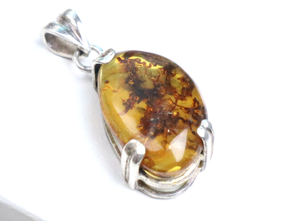 Charming Design Nat. Clear Green Orange Amber .925 Sterling Silver Pendant 35mm