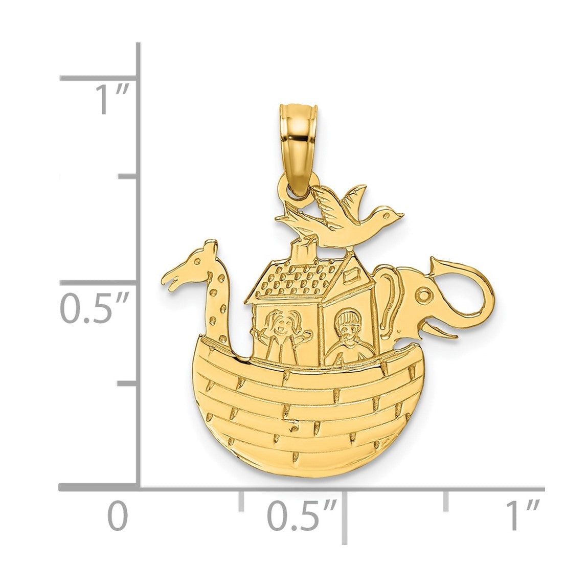 14k Yellow Gold Engraved and Flat Noahs Ark Pendant K7171