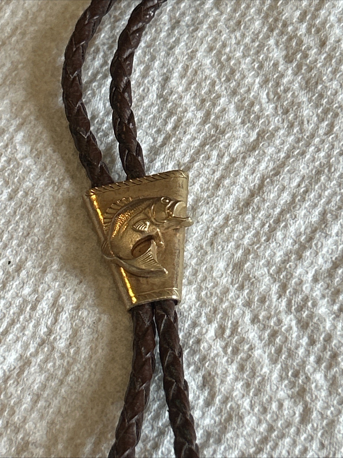 Vintage Bolo Tie With A Fish Gold tone
