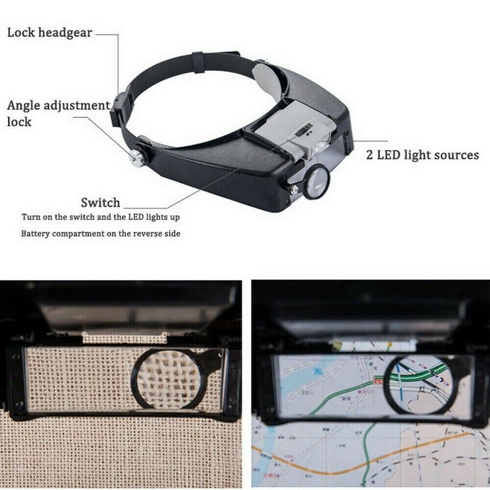 Headband Magnifier LED Illuminated Visor Glasses Loupe Head Band Magnifying