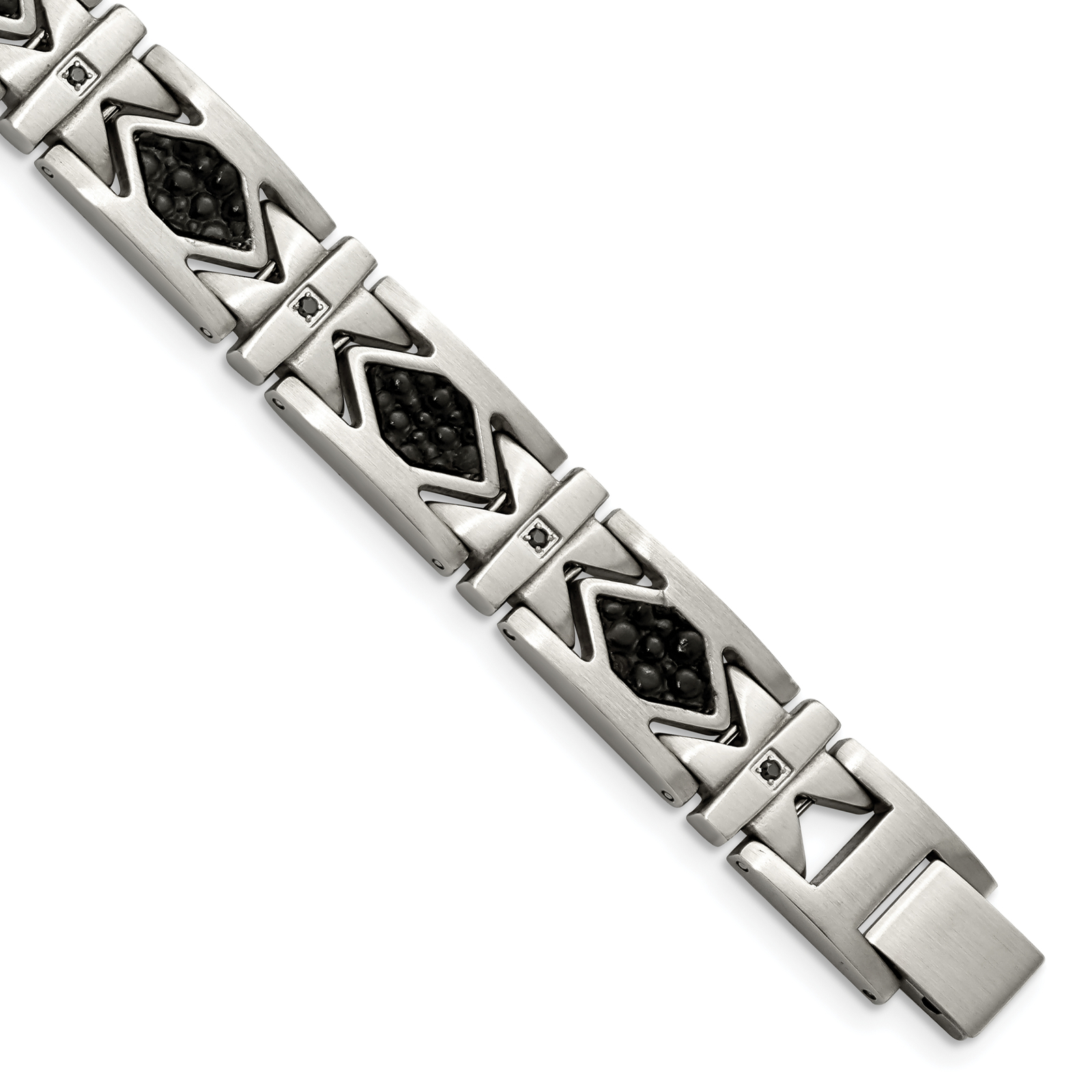 Chisel Stainless Steel Brushed with Stringray Textured Black Leather and Black C