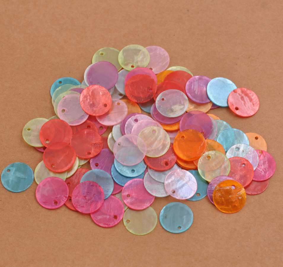 Wholesale 50Pcs Mussel Shell Flat Round Coin Charm Beads 13MM 15MM 18MM