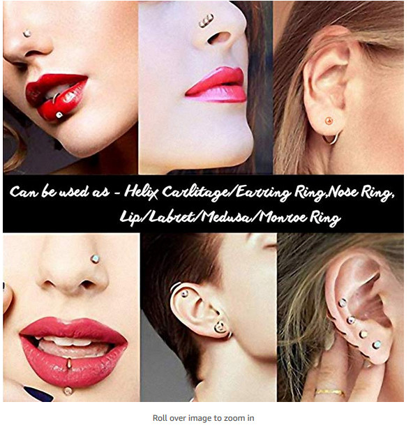 Stainless Steel Nose Rings Set Bone Stud Tragus Cartilage Hoop Body Piercing 20G