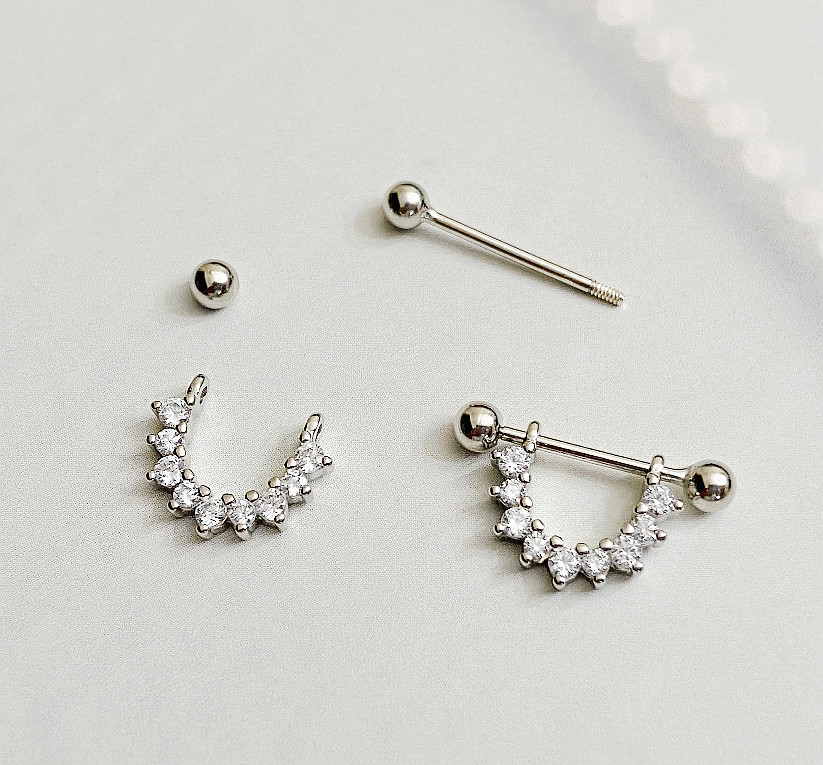 S925 Sterling Silver Two Way CZ U Shaped pierced Screw Back Earrings