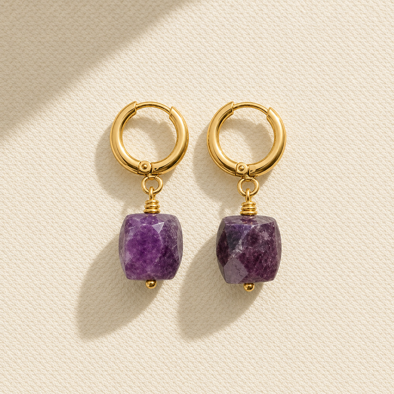 Natural Amethyst Cube Drop Earrings | 18K Gold Plated | Peace & Intuition | Boho
