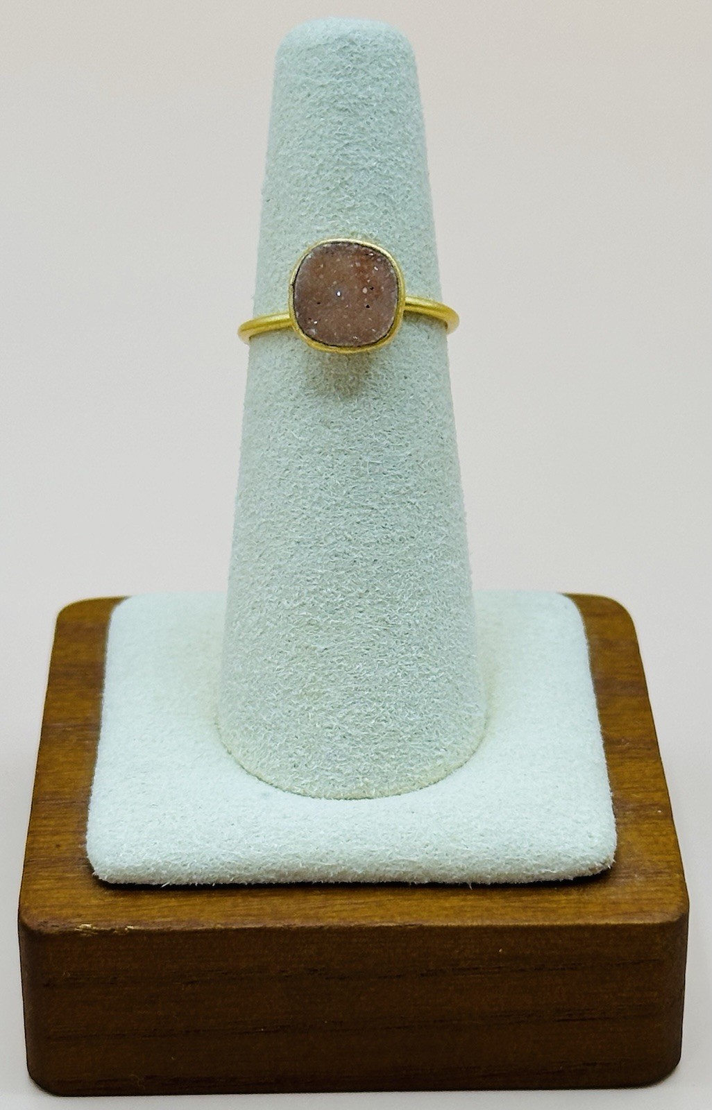 Warm Reddish Pink Druzy Stone Bezel 14k Gold Fill Over Sterling 925 Size 6.25