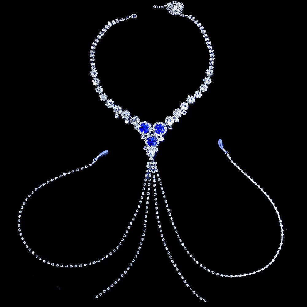 Non Piercing Nipple Rings Silver Rhinestone Body Chain Crystal Necklace forWomen