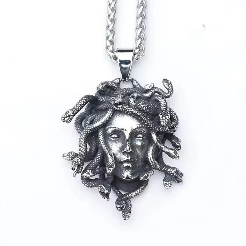 New 316L Stainless Steel Men’s Medusa Pendant Necklace Vintage Snake Animal
