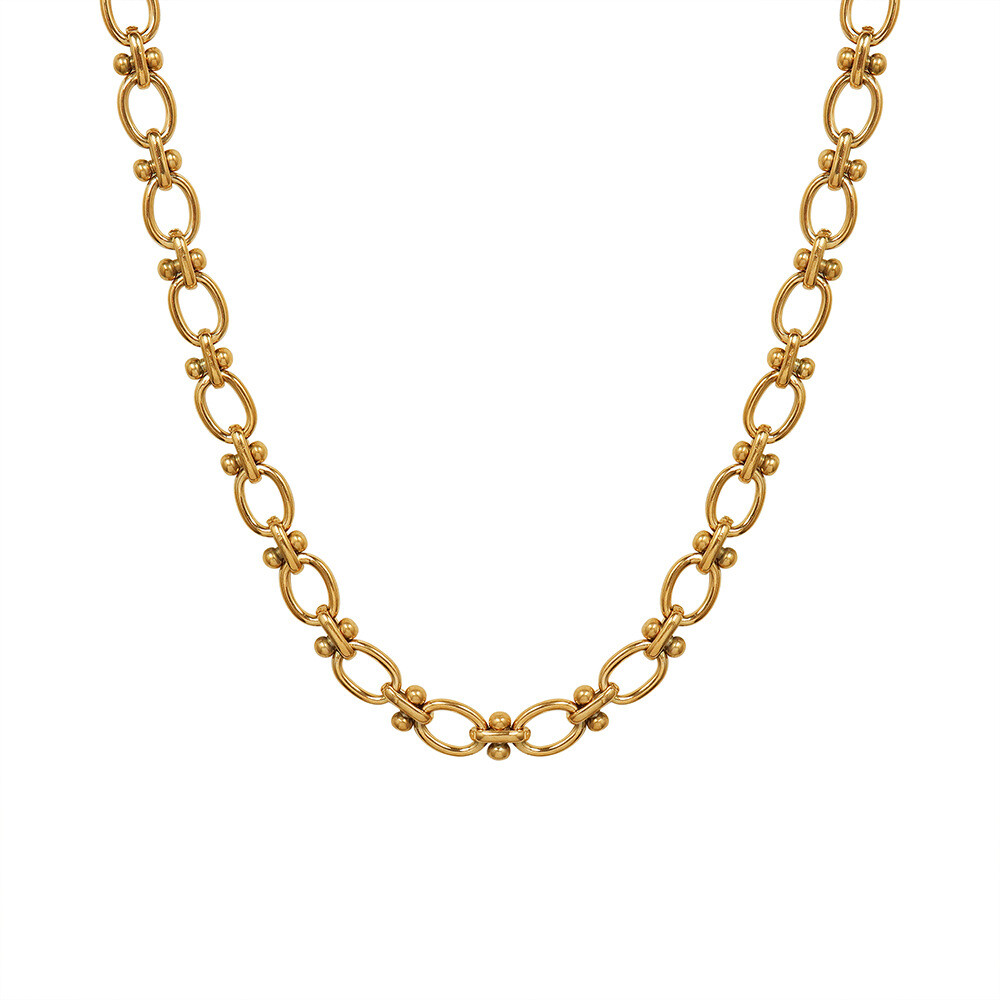 10mm Woman 18K Gold Plated Stainless Steel Rolo Link Chain Necklace 15.7-17.7”