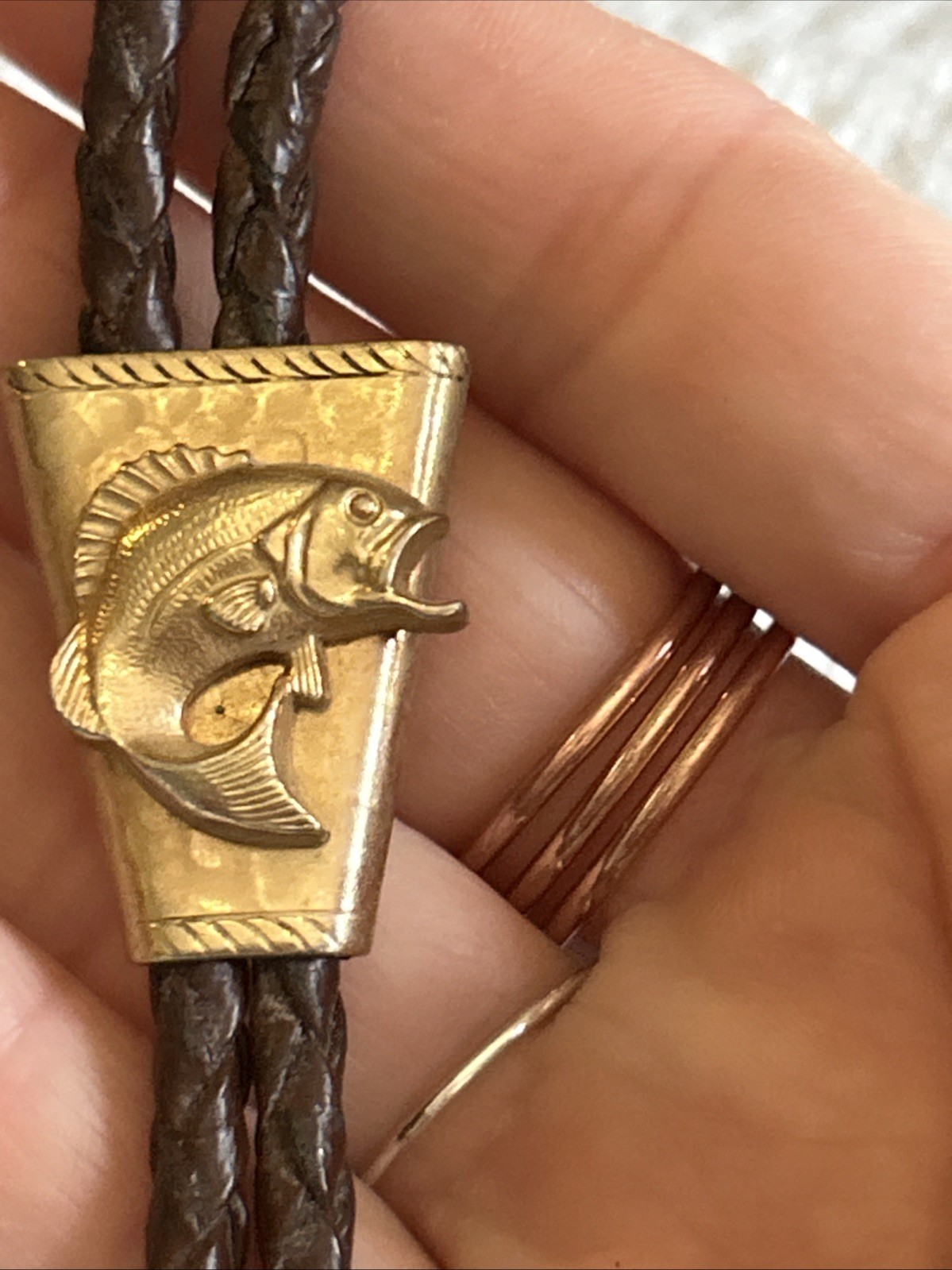Vintage Bolo Tie With A Fish Gold tone