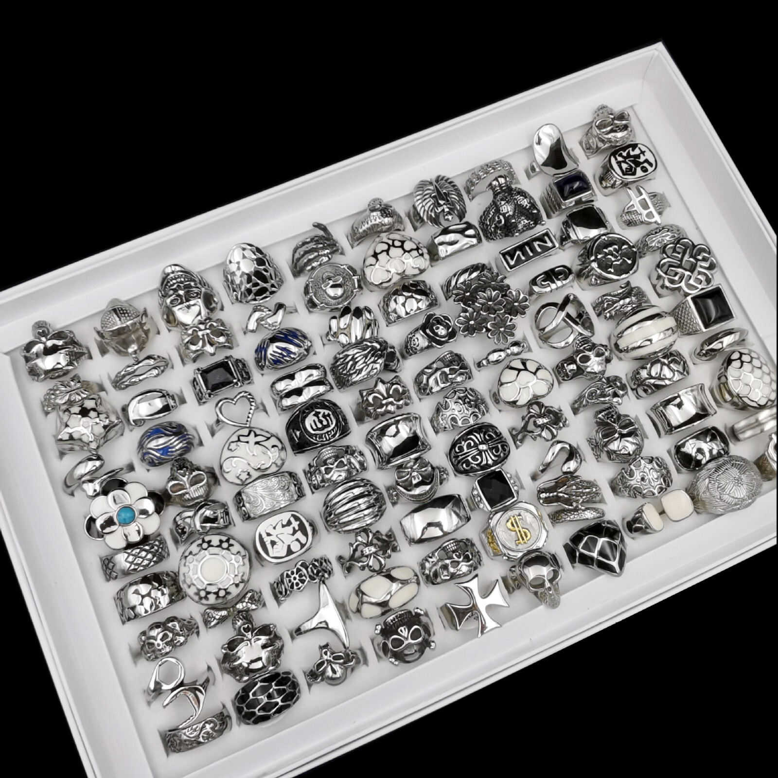 20pcs Mixed Stainless Steel Skull Rings Gothic Punk Biker Style Unisex Jewelry