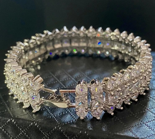 33 Cwt Princess Cut Simulated Diamond Bracelet 18k White Gold Filled Bridal Gift