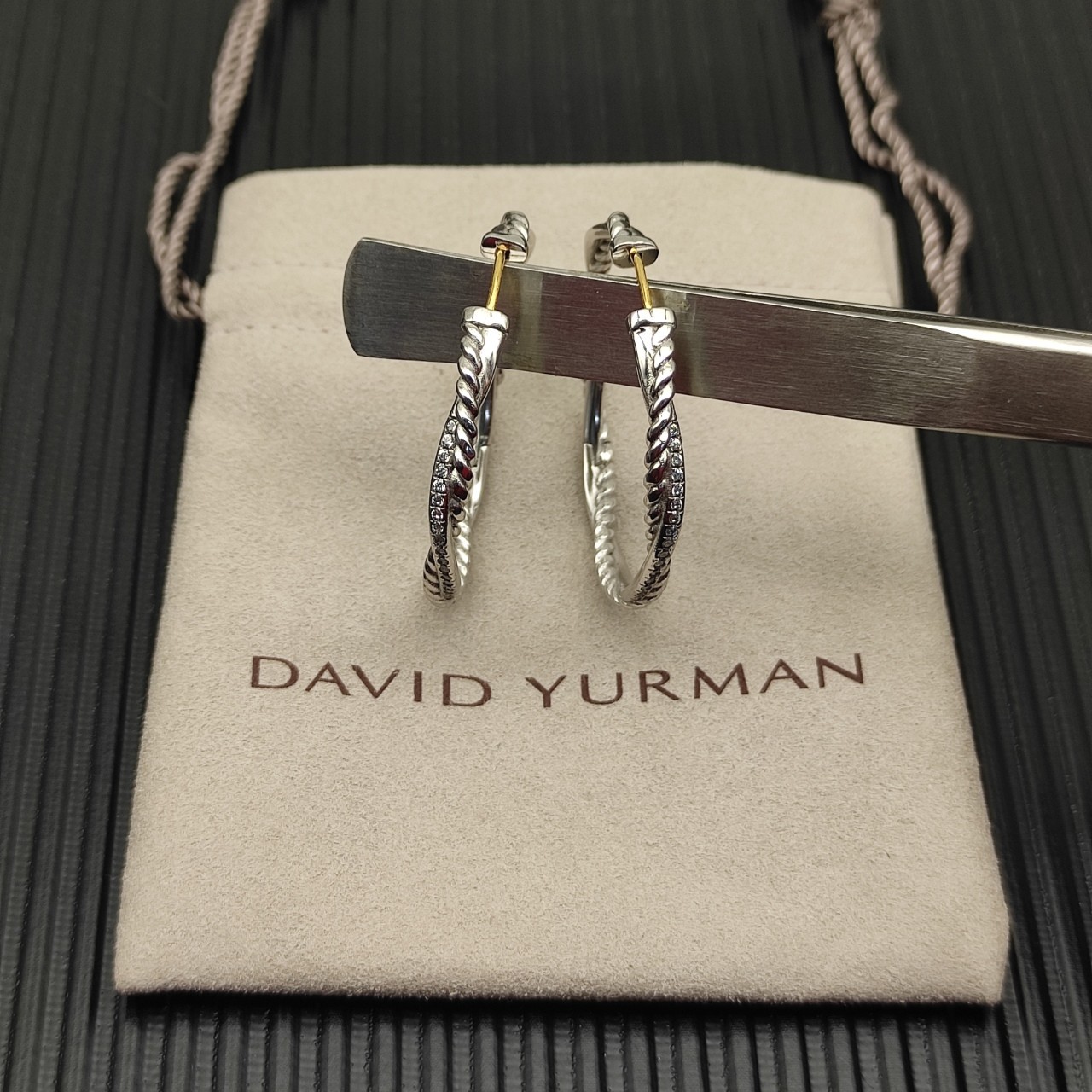 David Yurman Infinity Hoop Earrings Sterling Silver with Diamonds 42mm