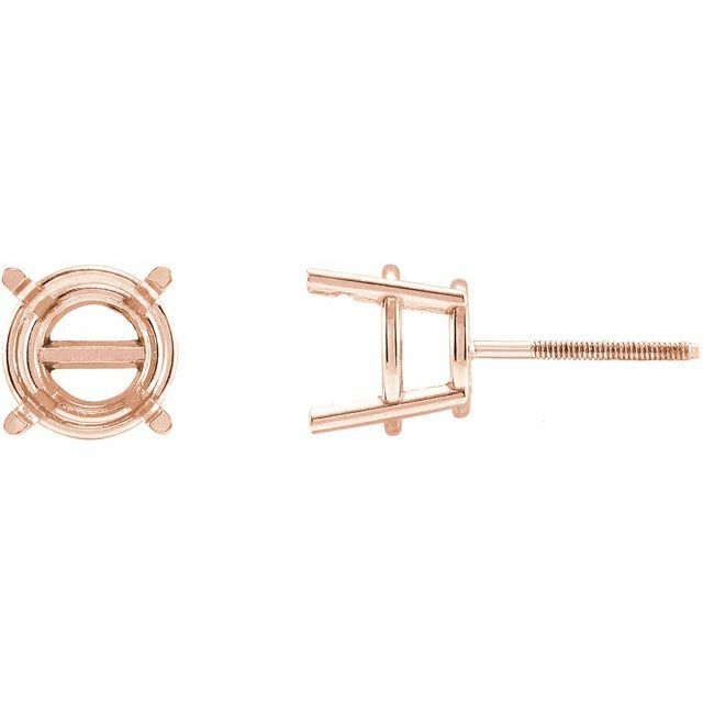 14K Gold Round Pre-Notched Stud Earring Basket Mount Setting Friction – 1 Piece