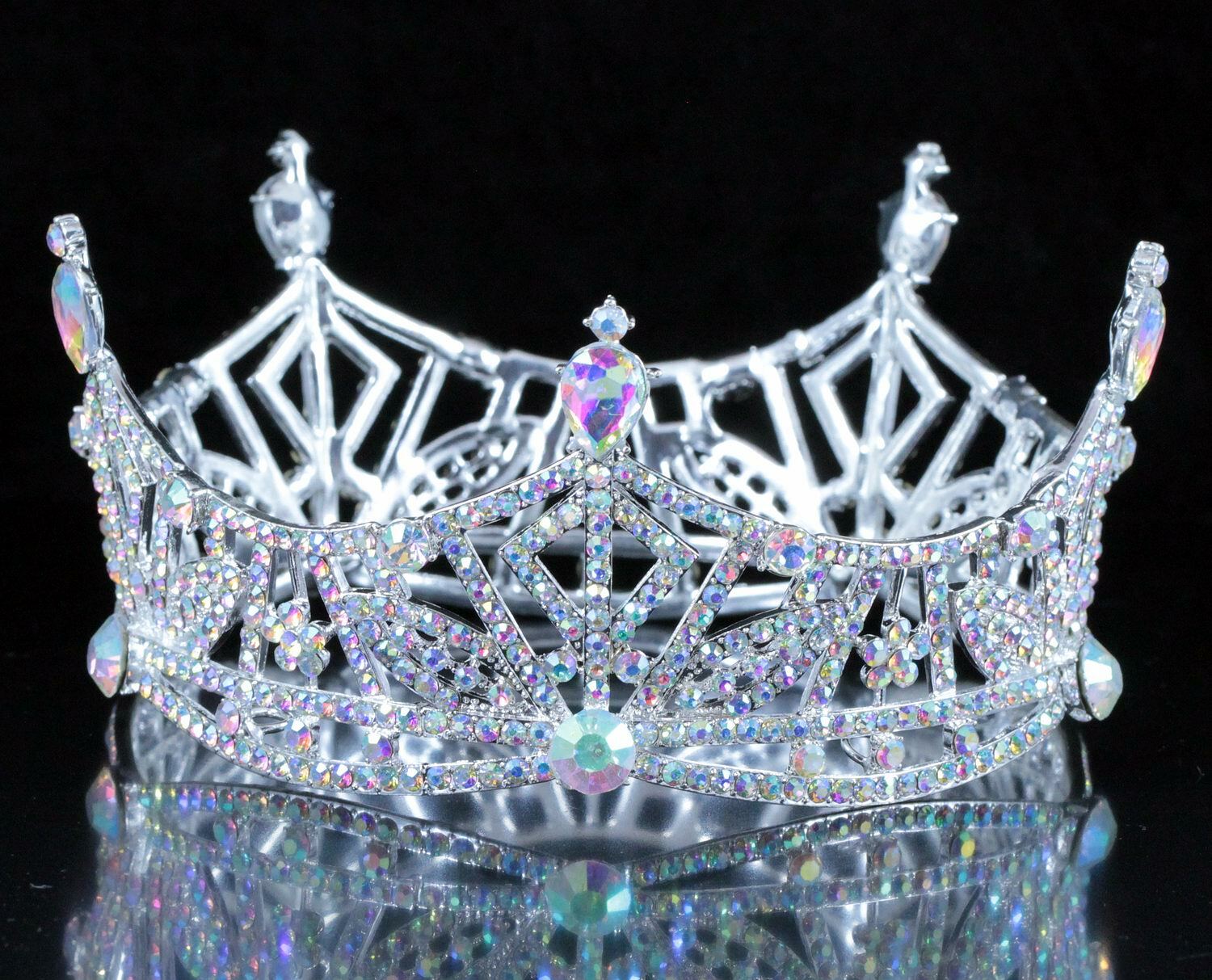 Miss America Crown Clear Austrian Rhinestone Hair Tiara Pageant T1299A White AB