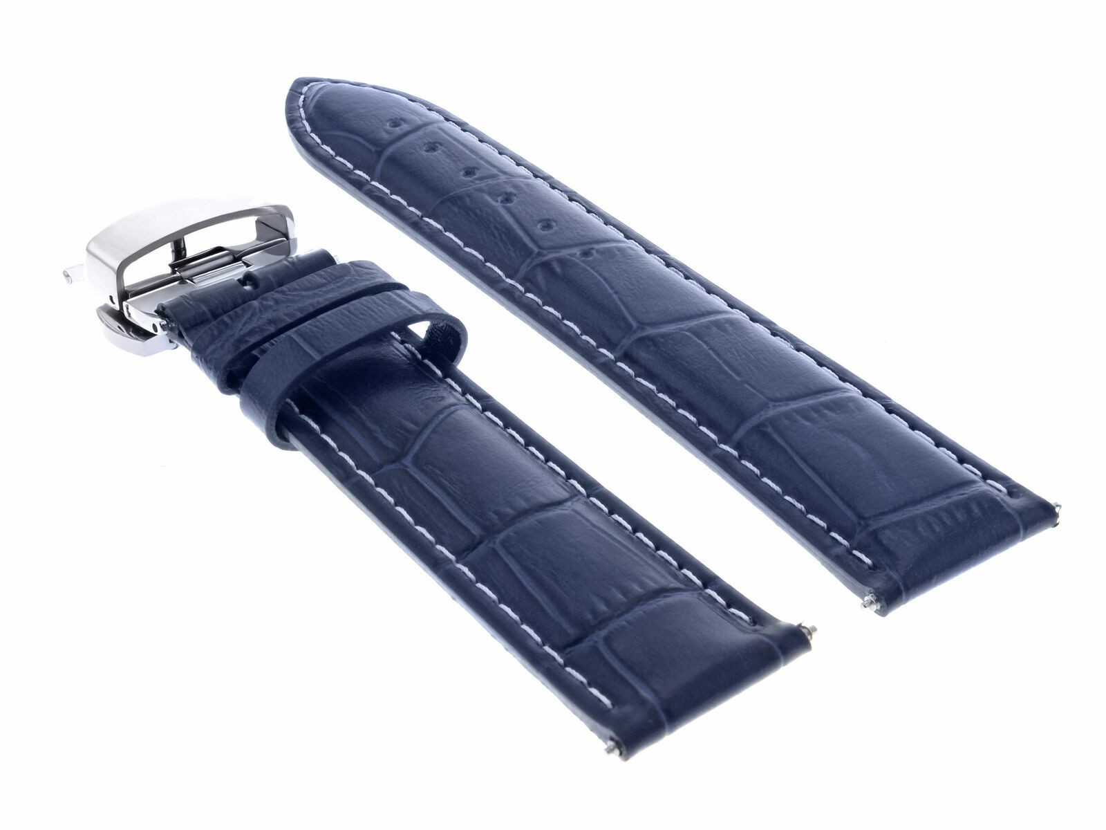 22MM LEATHER WATCH STRAP BAND DEPLOYMET BUCKLE CLASP FOR LONGINES WATCH BLUE WS