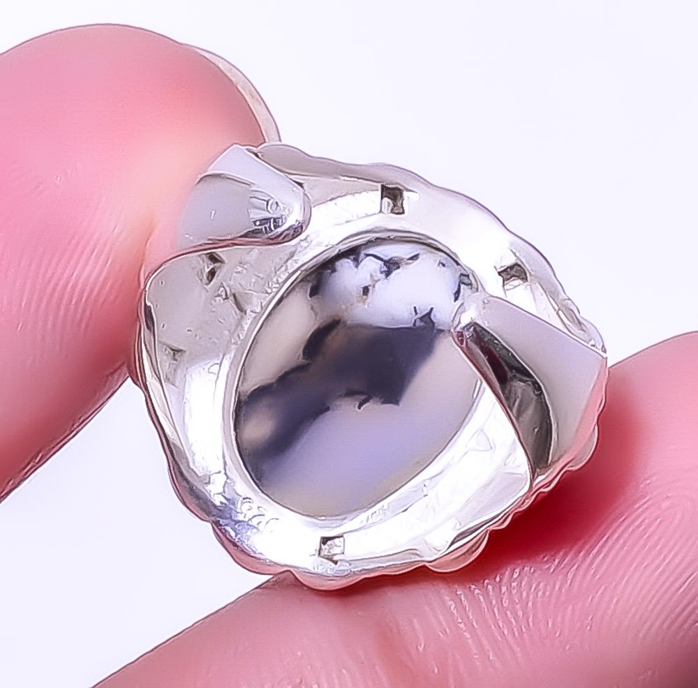 Merlinite Dendritic Opal -Brazil 925 Sterling Silver Unisex Ring 7 R6