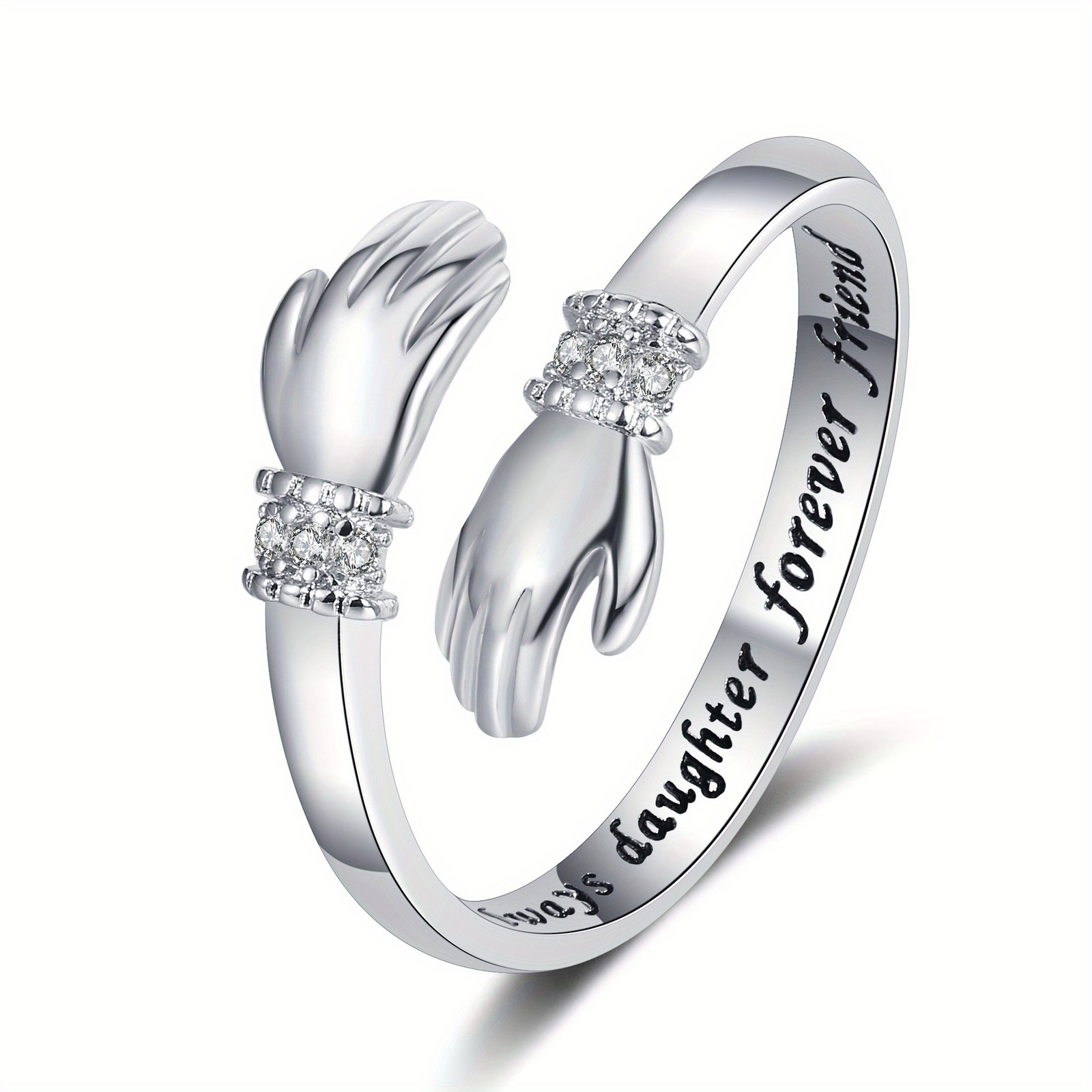 Trendy Minimalist Brass Hugging Engraved Open Adjustable Diamond-Accented Ring