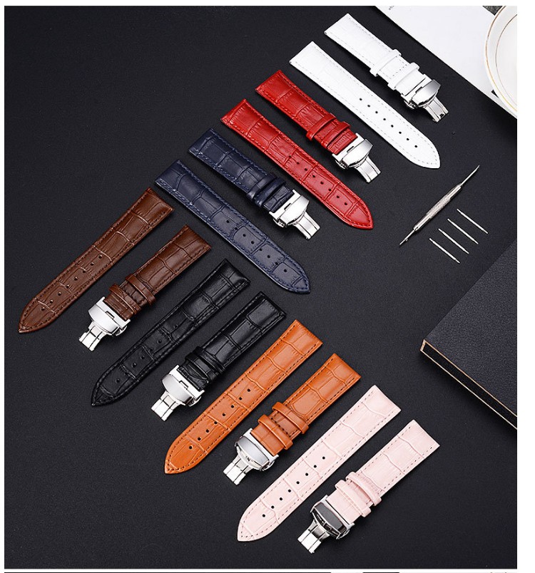 Curved End Leather Watch Band Bracelet Strap Replacement Deployment Clasp Buckle