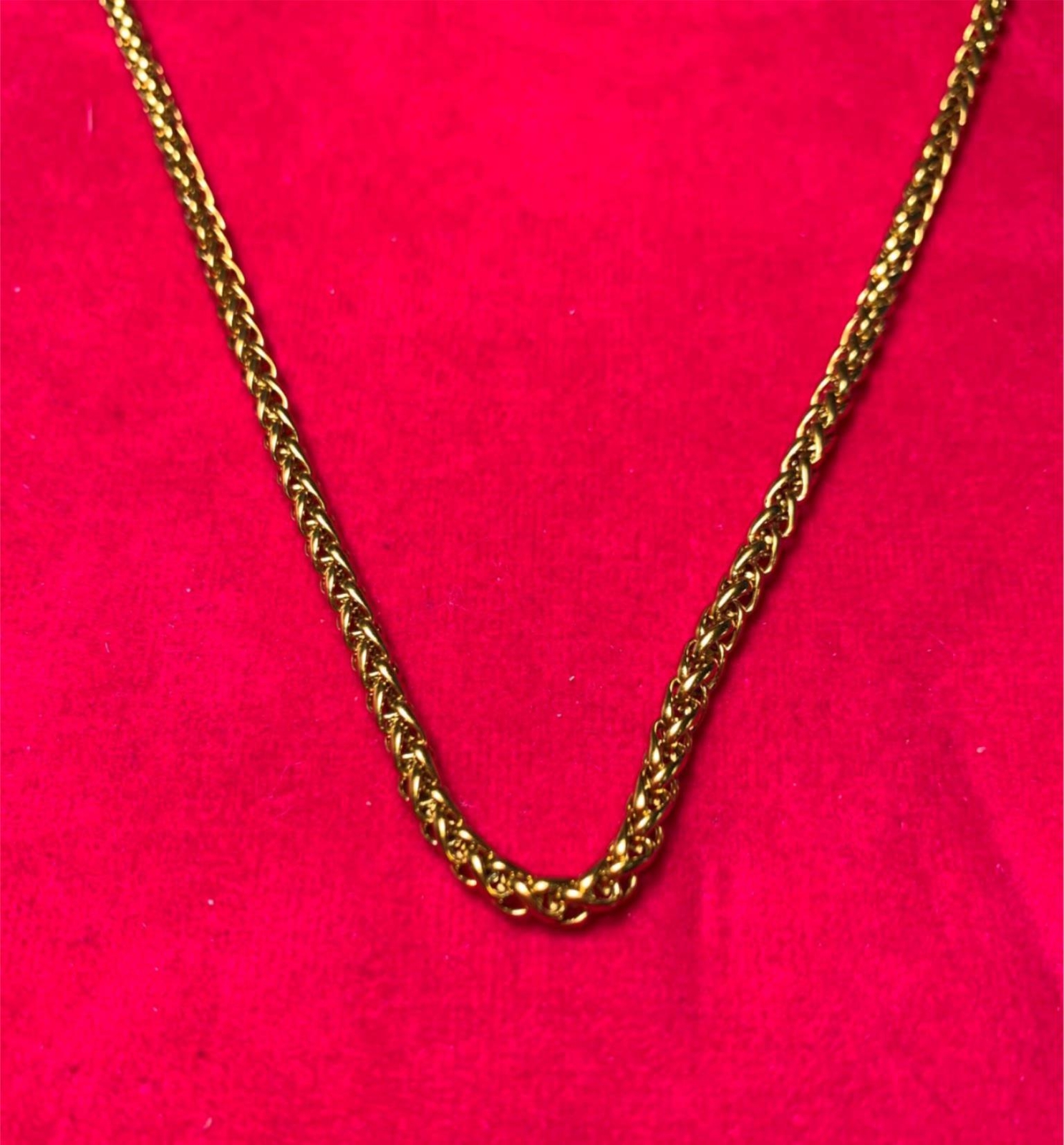7″-44″ Unisex 3mm Gold Plated Stainless Steel Braided Wheat Necklace