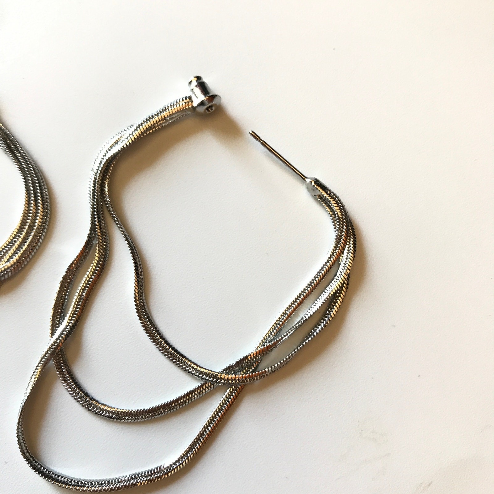 NEW S925 stamped herringbone/snake chain multi-strand “hoop” earrings