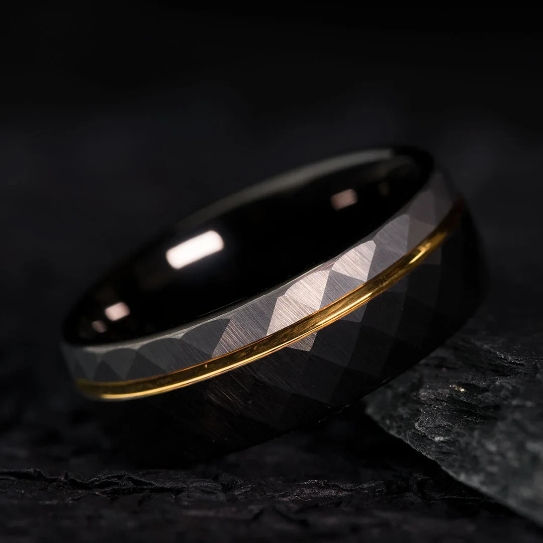 Saga Bands, The Sargent, Gold Accent Tungsten Carbide Ring for Men 8mm