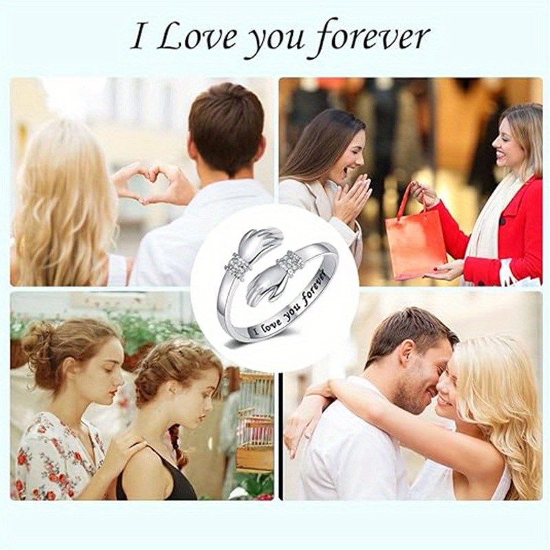 Trendy Minimalist Brass Hugging Engraved Open Adjustable Diamond-Accented Ring