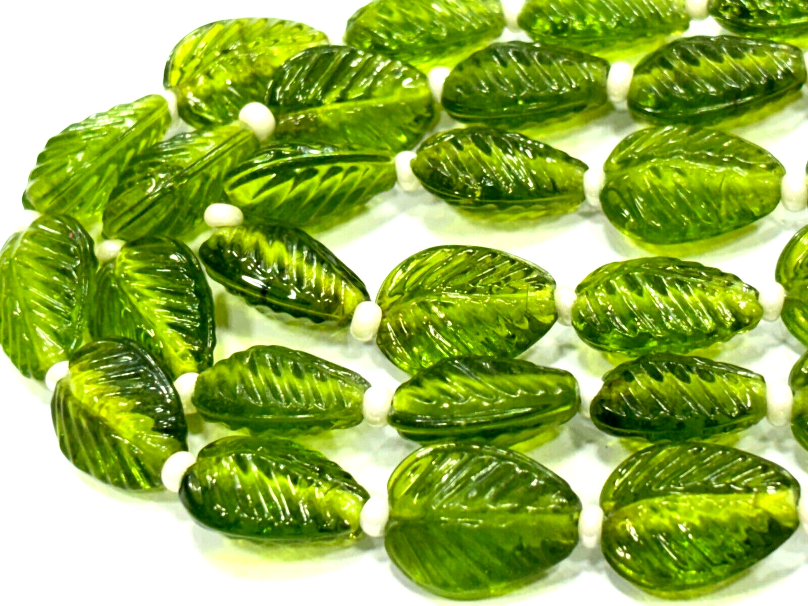 Peridot Pear Carved 10X14-11X15 MM Beads 18″inch 1 Necklace 3 Layer