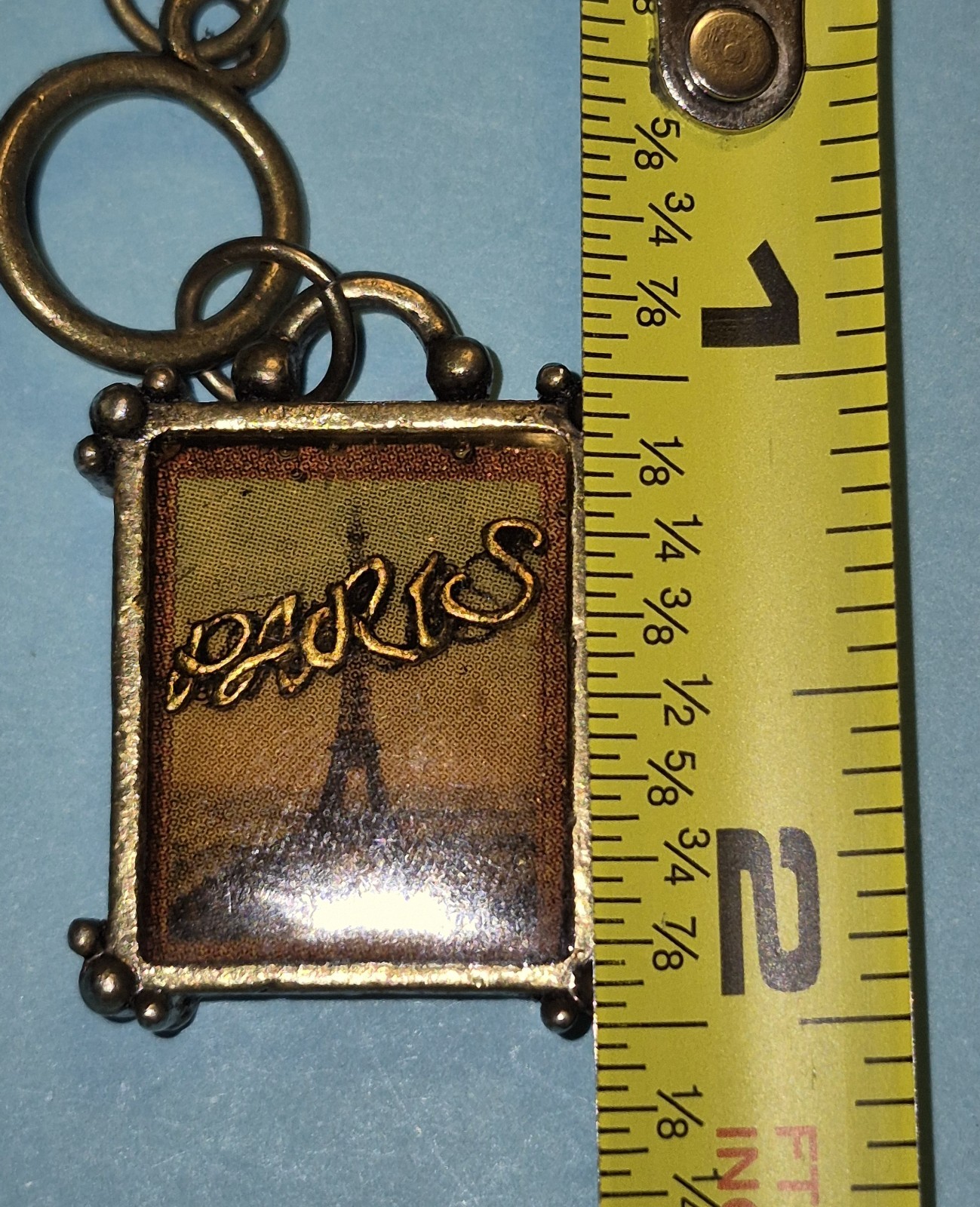 Vintage Bronze Paris Eiffel Tower Toggle Charm Bracelet 7.5″