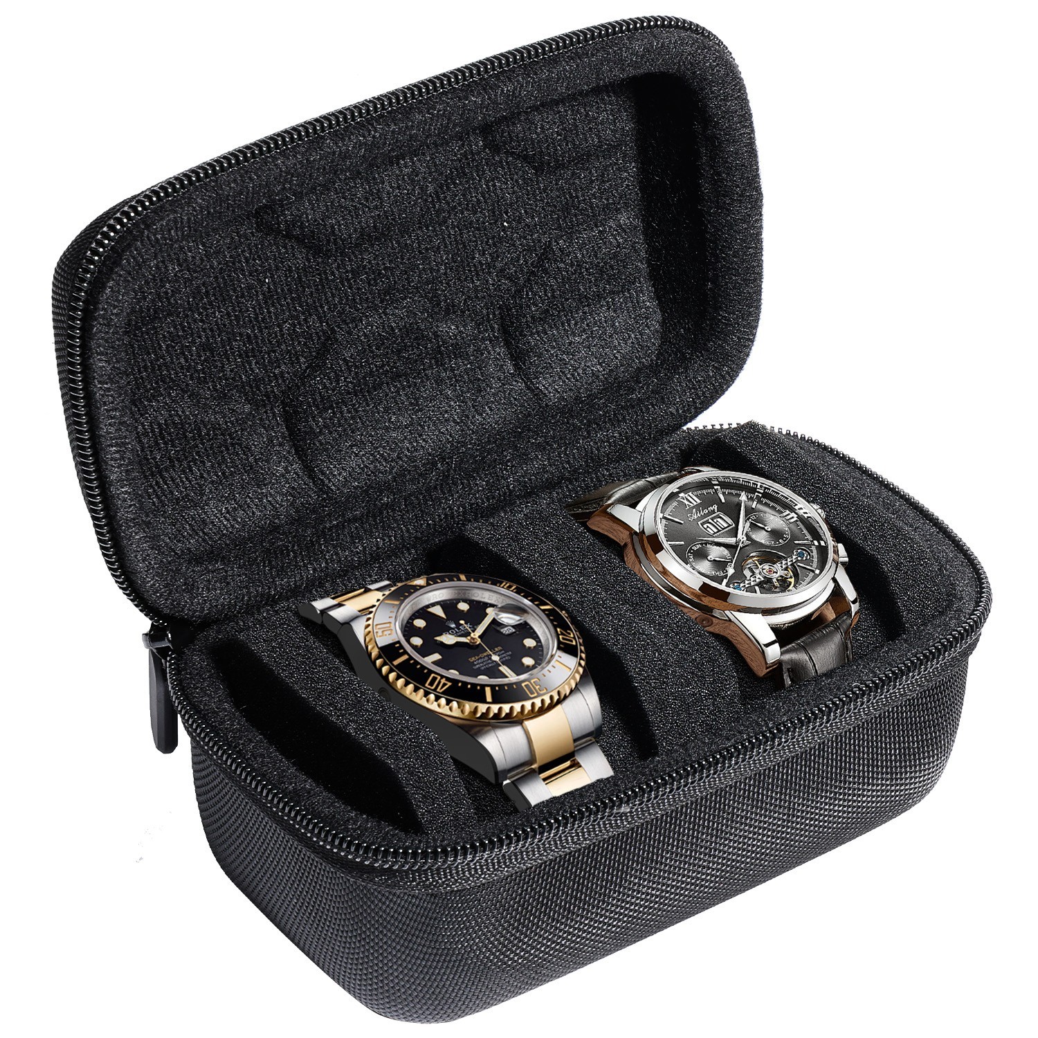 Portable Watch Box Organizer 2 Slots Wrist Watch Storage Case Holder for Travel