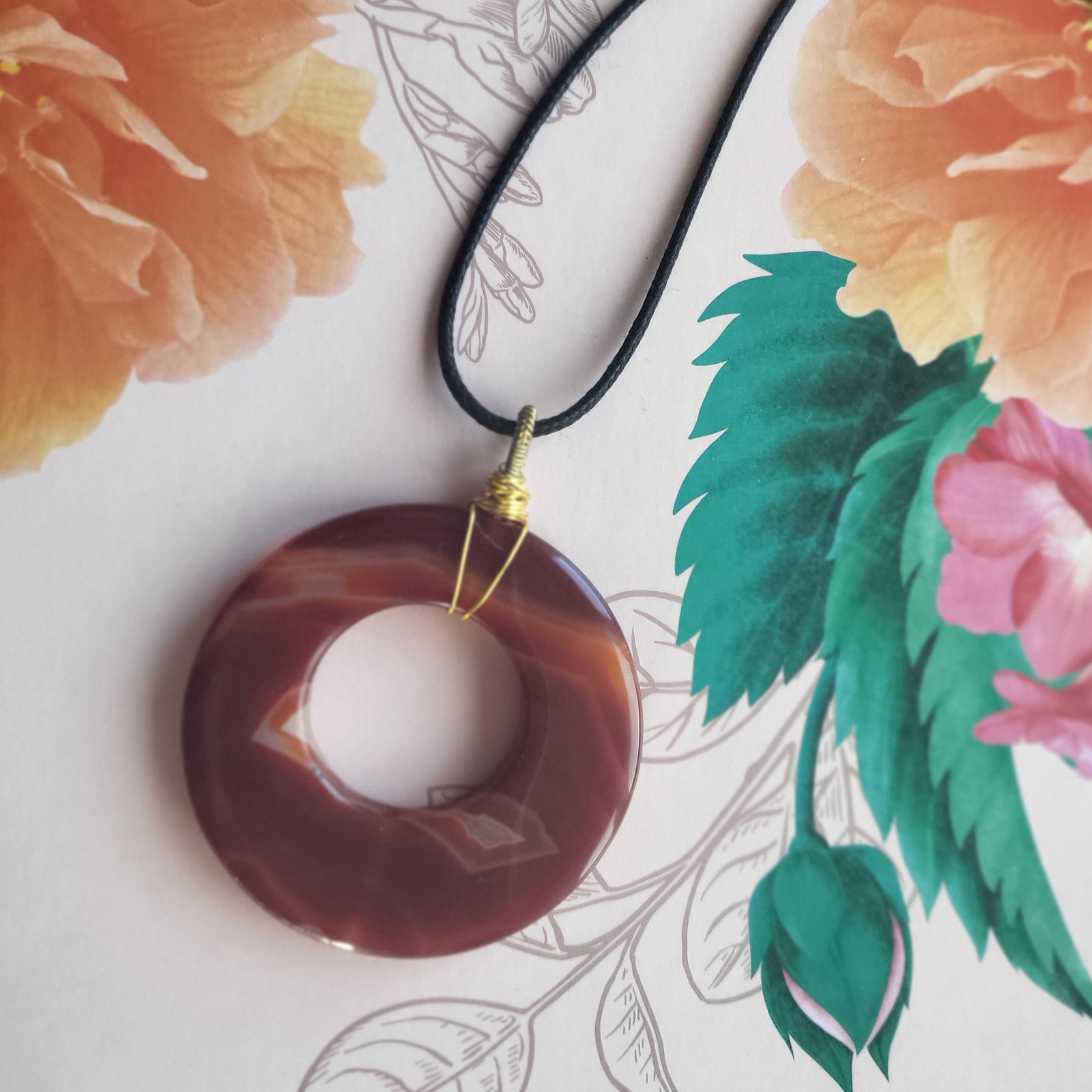 Carnelian Large Disk Pendant & Cord