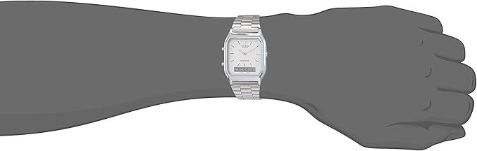 CASIO AQ-230A-7D Silver, Core White Dual time Stainless Steel Band Watch AQ230A