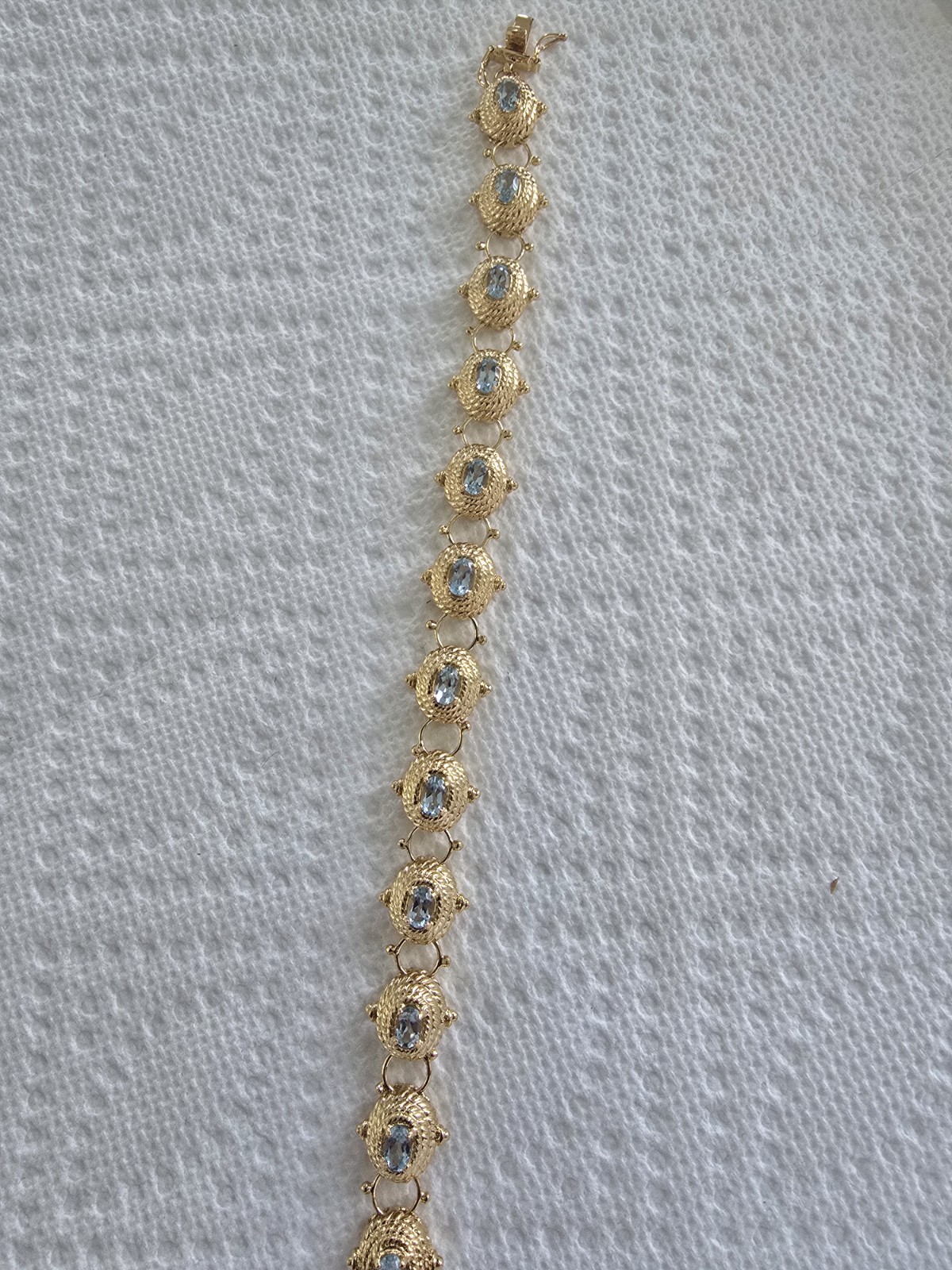 Gold Tone Link Bracelet Oval Blue Topaz Stones